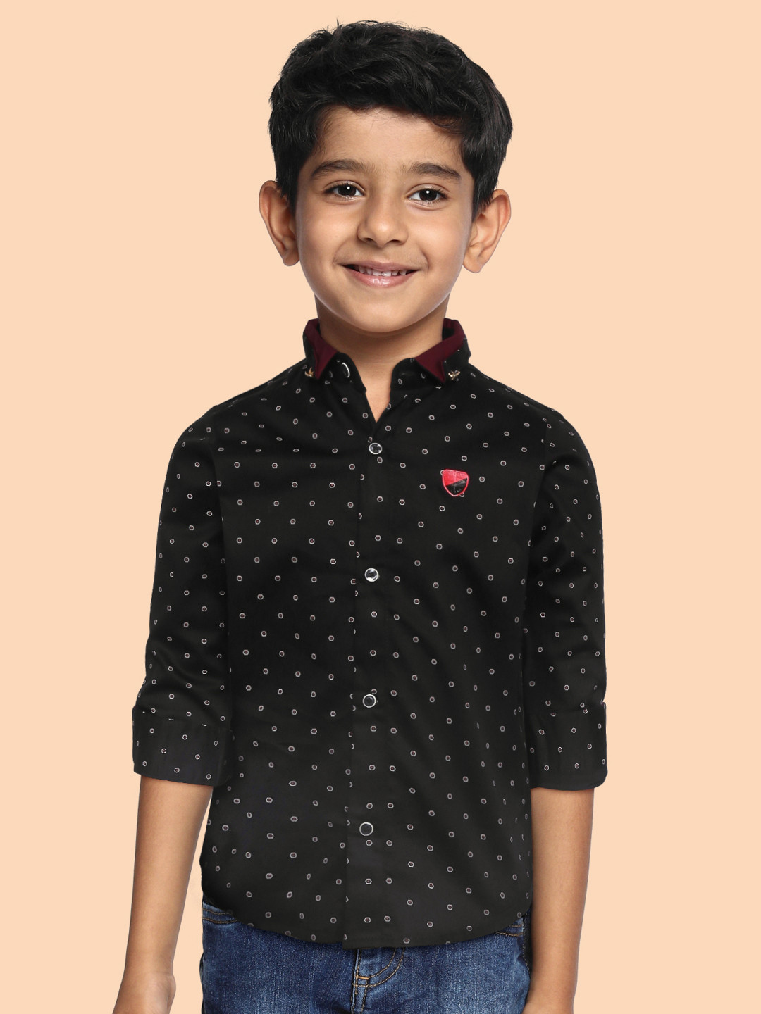 

RUFF Boys Black Slim Fit Opaque Printed Casual Shirt