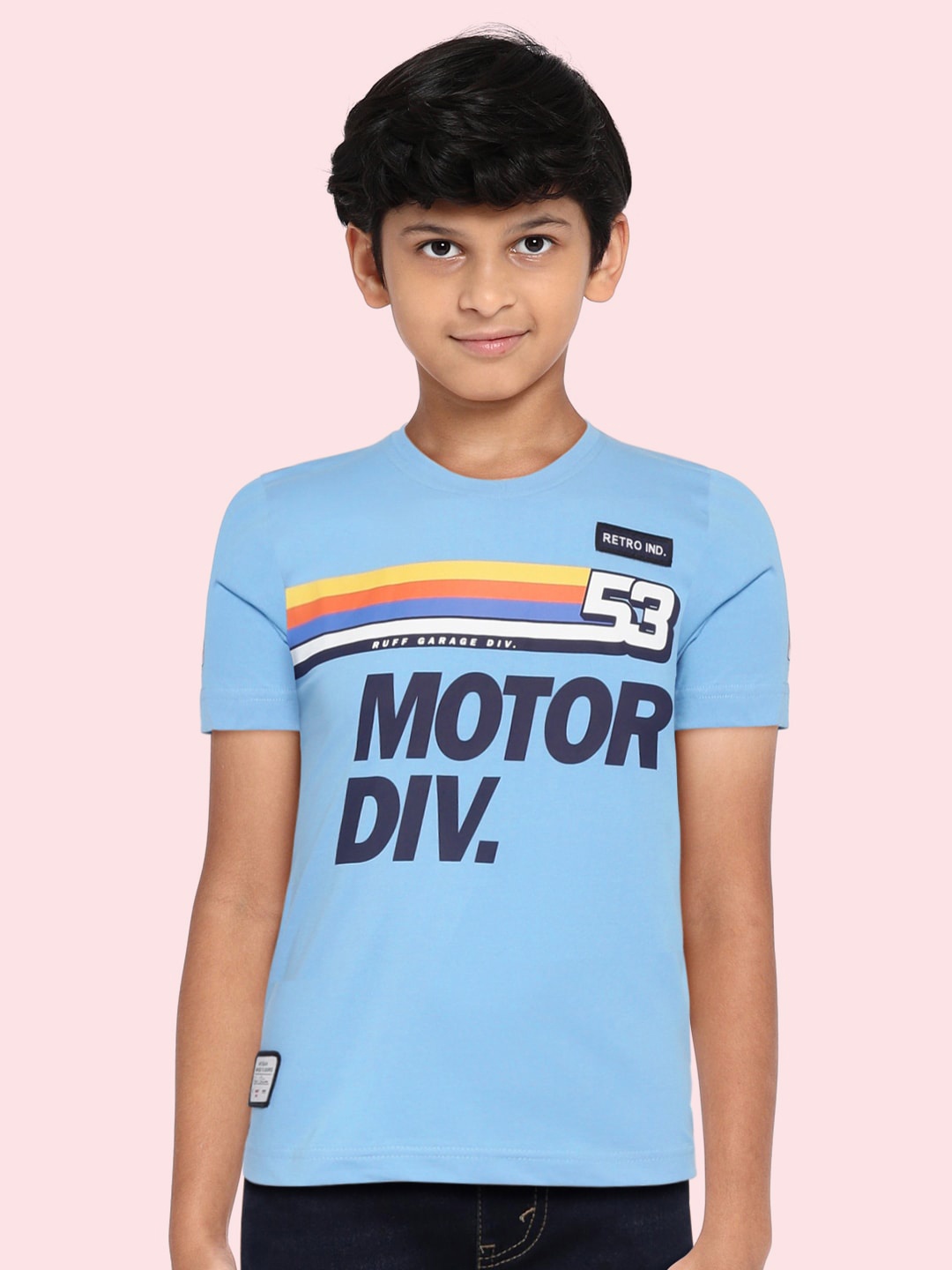

RUFF Boys Blue Typography Printed Slim Fit Pure Cotton T-shirt