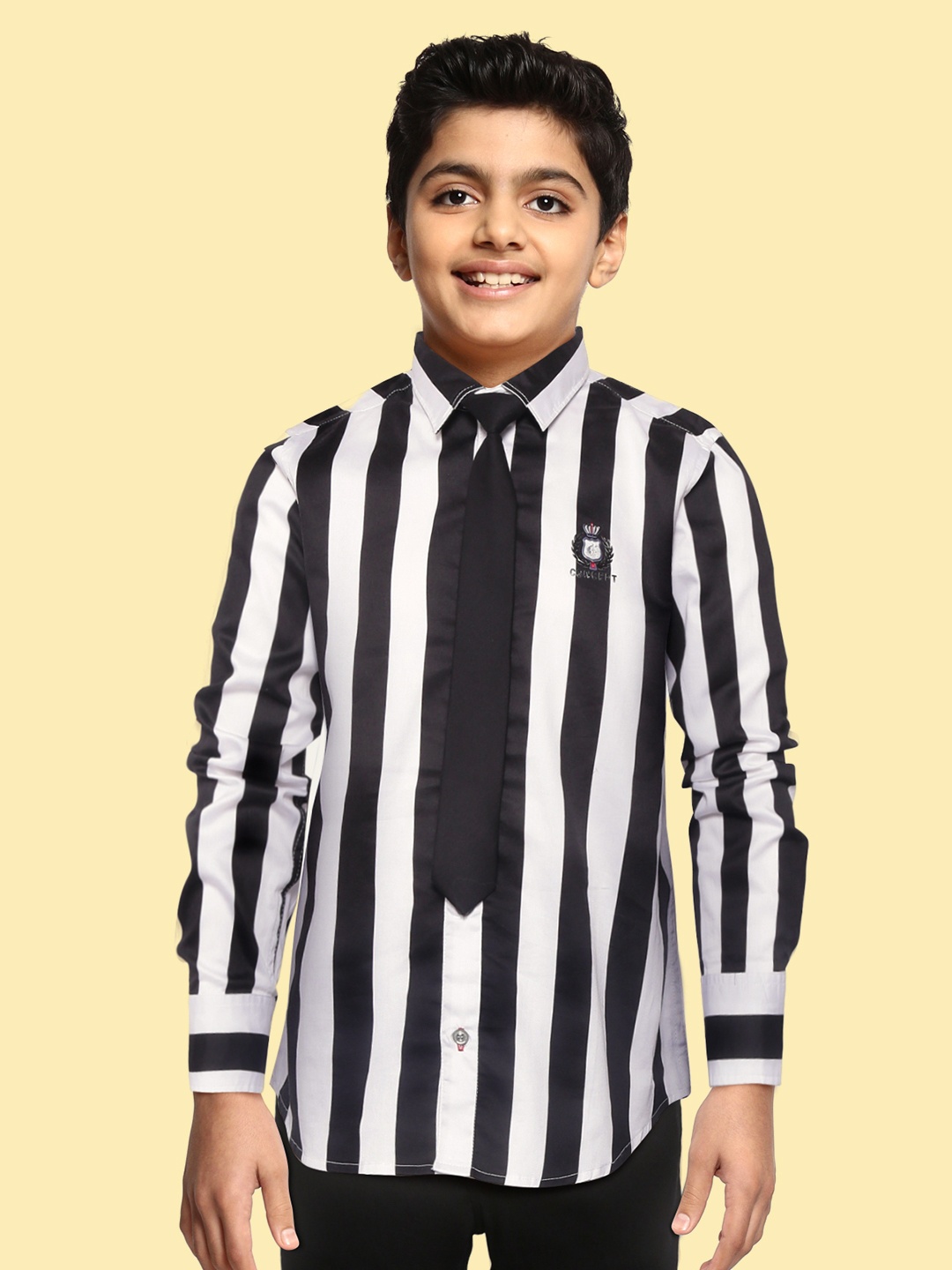 

RUFF Boys Black Slim Fit Cotton Opaque Striped Casual Shirt