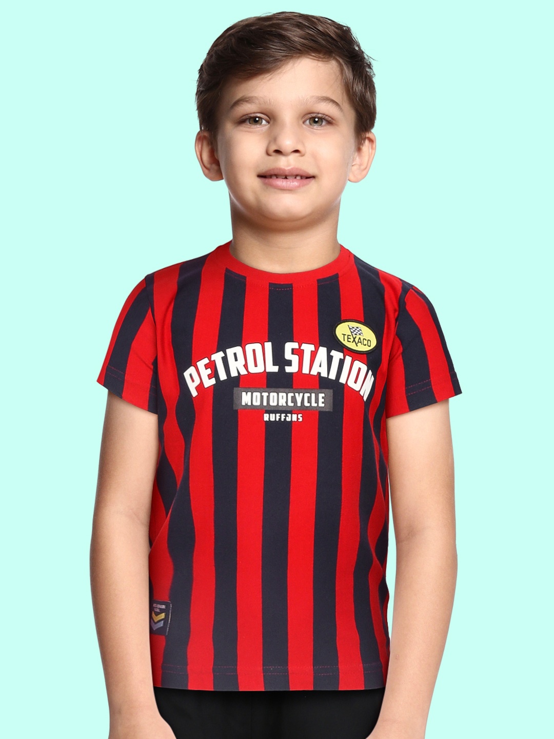 

RUFF Boys Red & Black Striped Raw Edge Slim Fit T-shirt