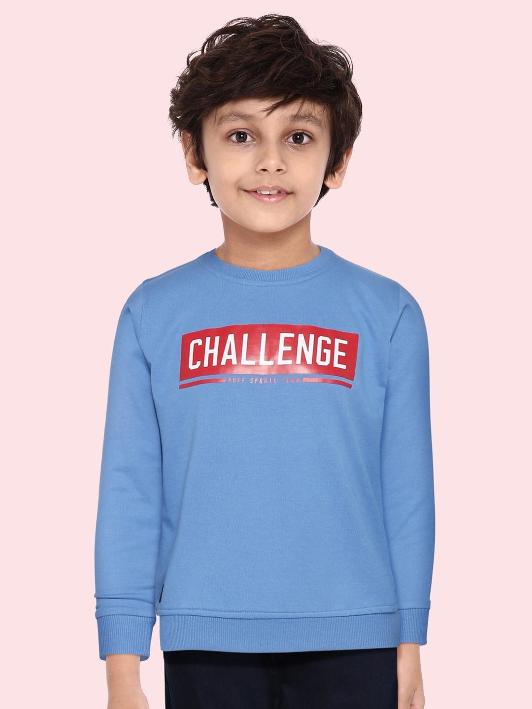 

RUFF Boys Blue & Red Typography Printed Applique Slim Fit T-shirt