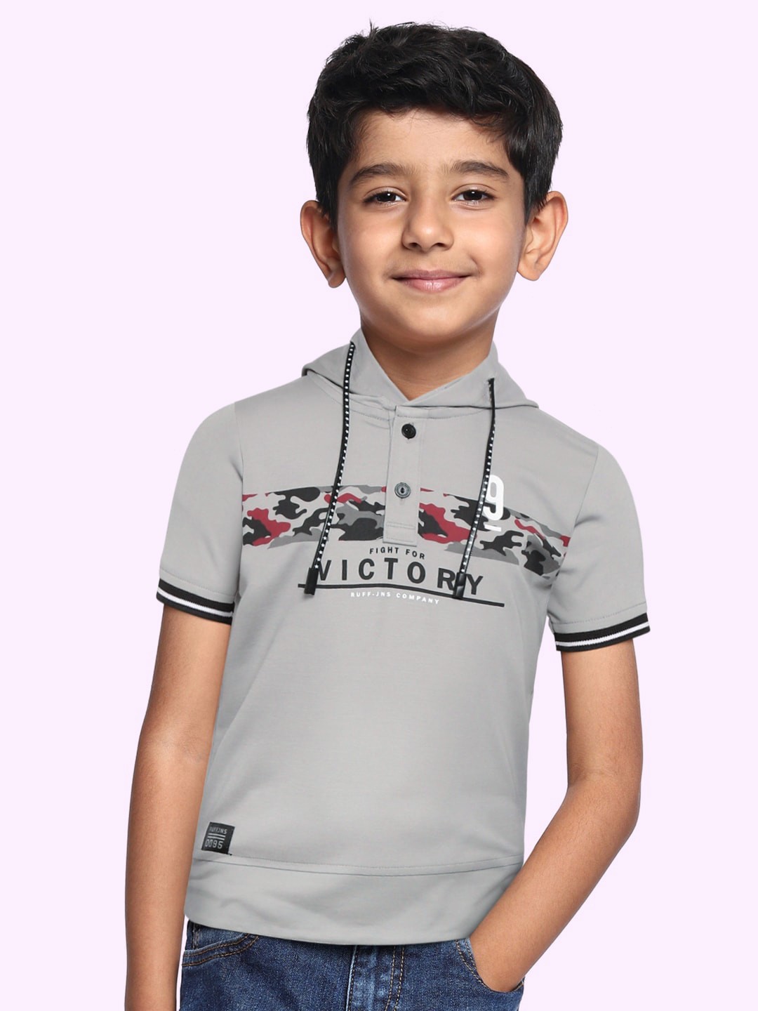 

RUFF Boys Grey Printed Slim Fit T-shirt