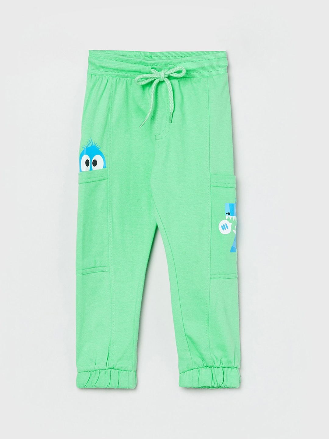 

max Boys Sea Green Printed Joggers Trousers