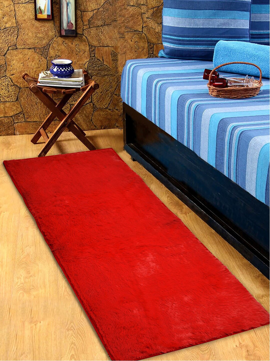 

Kuber Industries Red Solid Shaggy Bedside Runner
