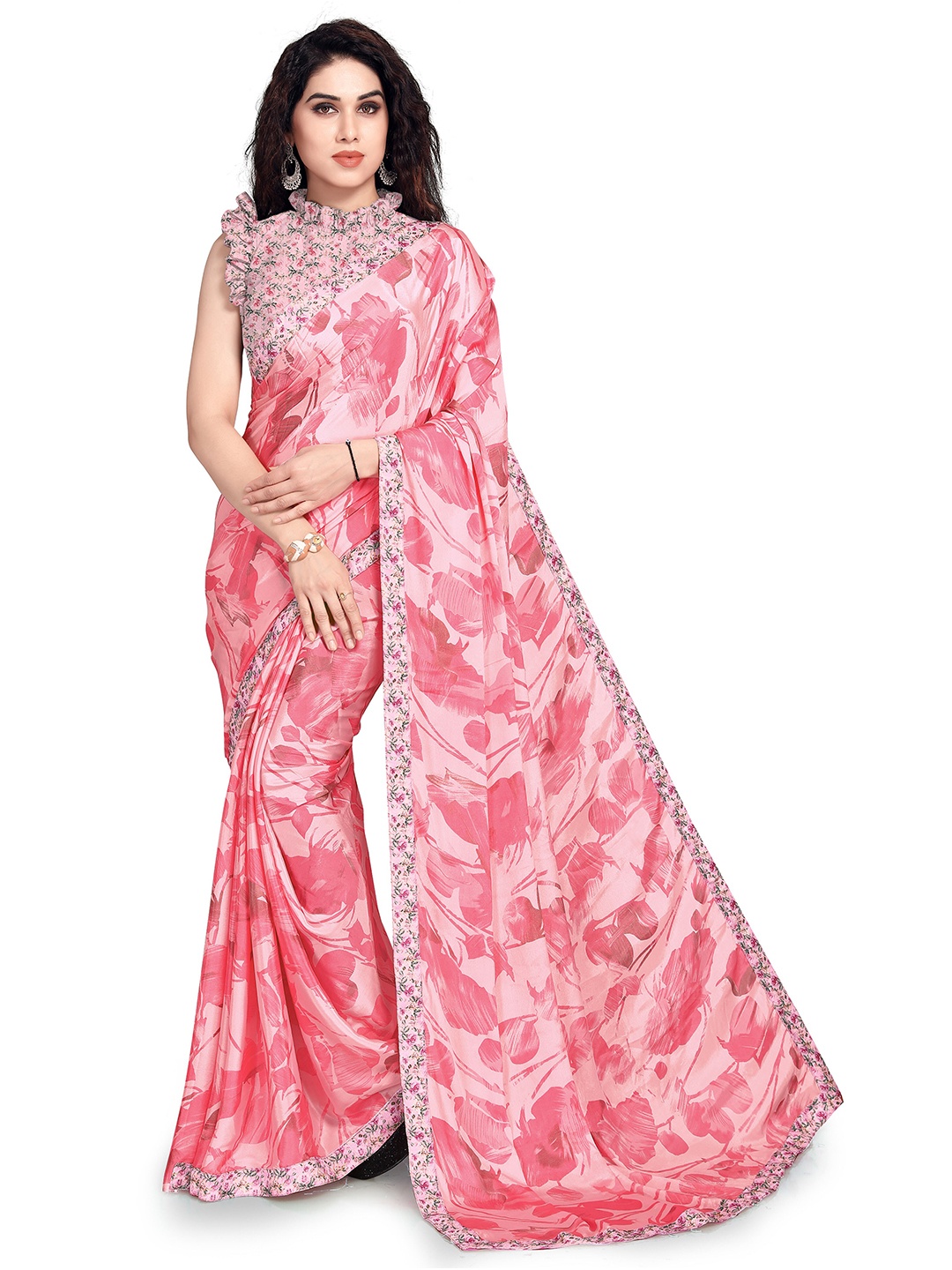 

MIRCHI FASHION Pink Floral Printed Designer Bagh Saree