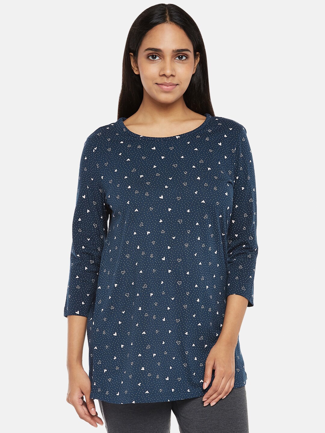 

Dreamz by Pantaloons Womens Navy Blue Printed Lounge Tshirt