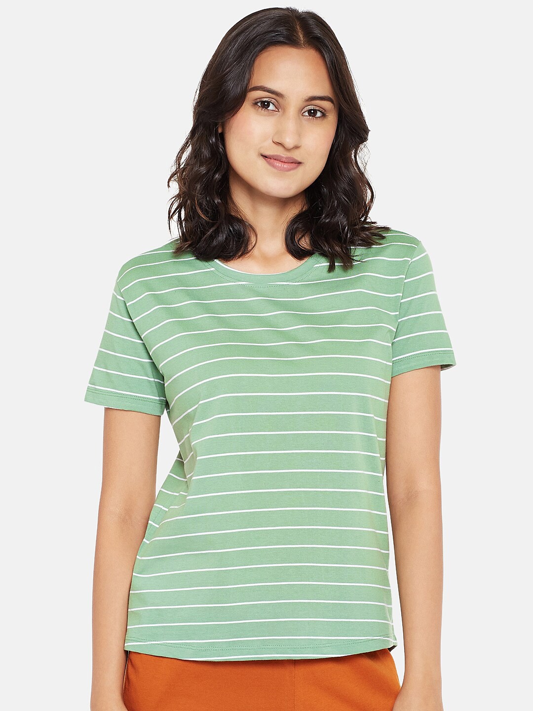 

Dreamz by Pantaloons Olive Green Striped Regular Lounge tshirt