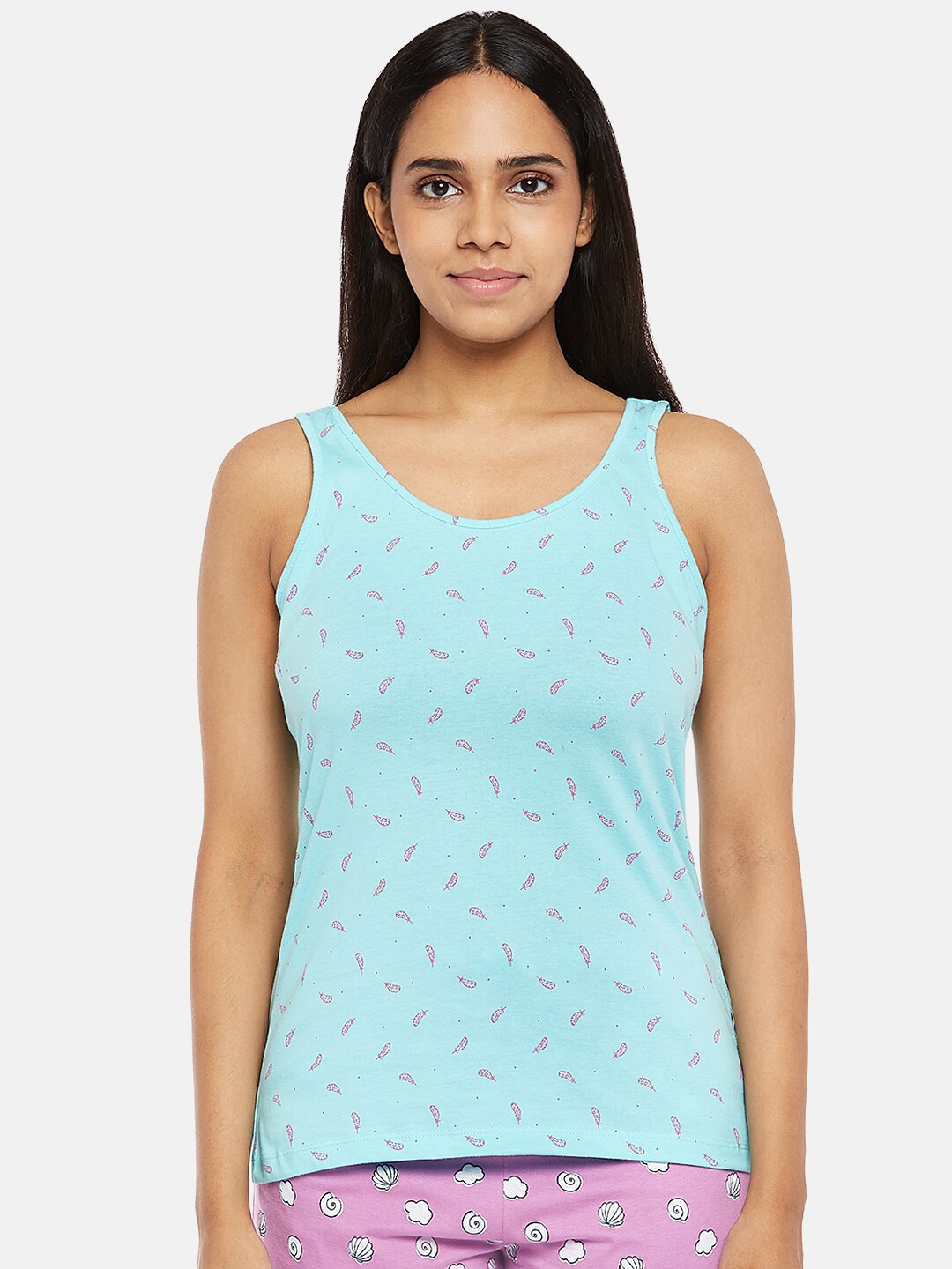 

Dreamz by Pantaloons Turquoise Blue & Pink Tank Lounge tshirt