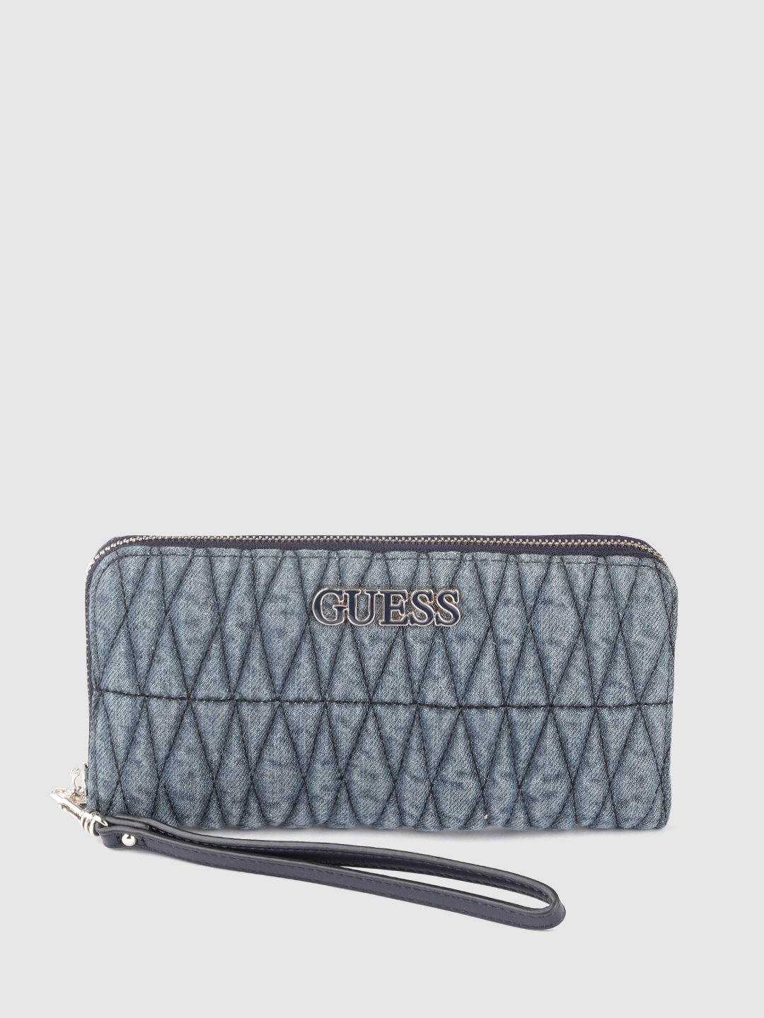 

GUESS Women Blue Quilted Zip Around Wallet