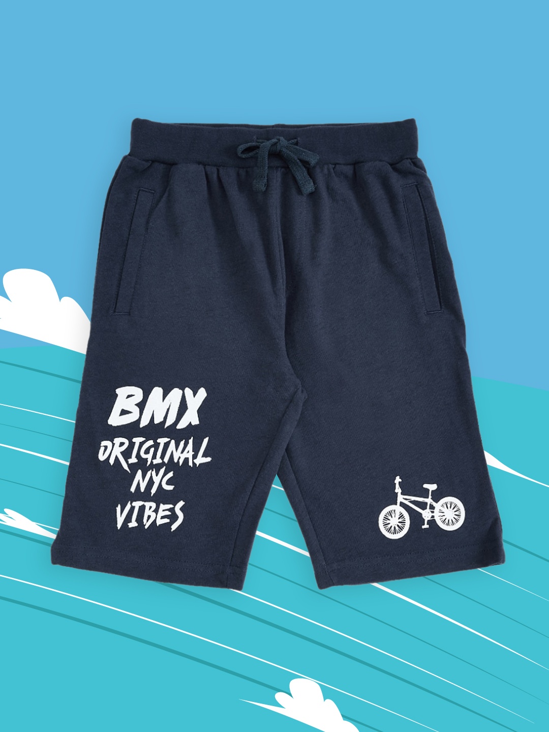 

Pantaloons Junior Boys Navy Blue Typography Printed Regular Shorts