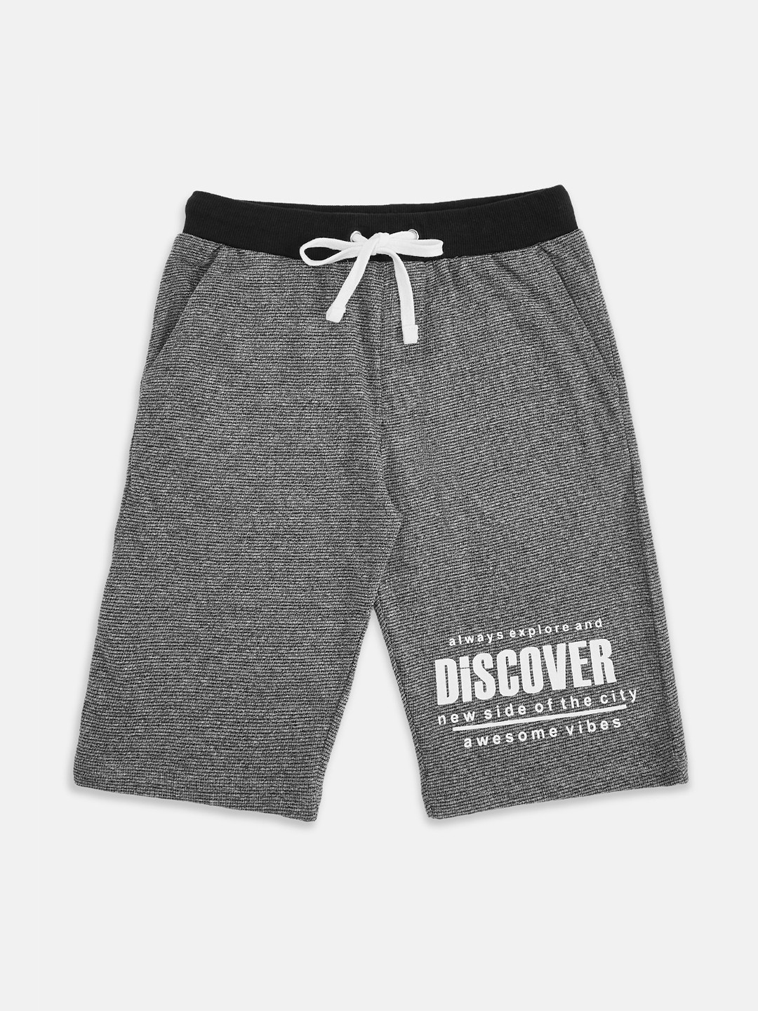 

Pantaloons Junior Boys Grey Typography Printed Regular Shorts
