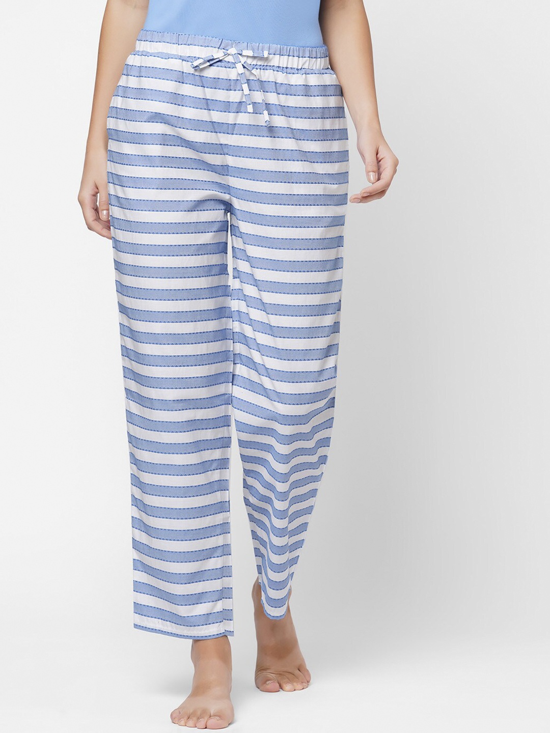 

SOIE Women White & Blue Super-soft Rayon printed Lounge Pants
