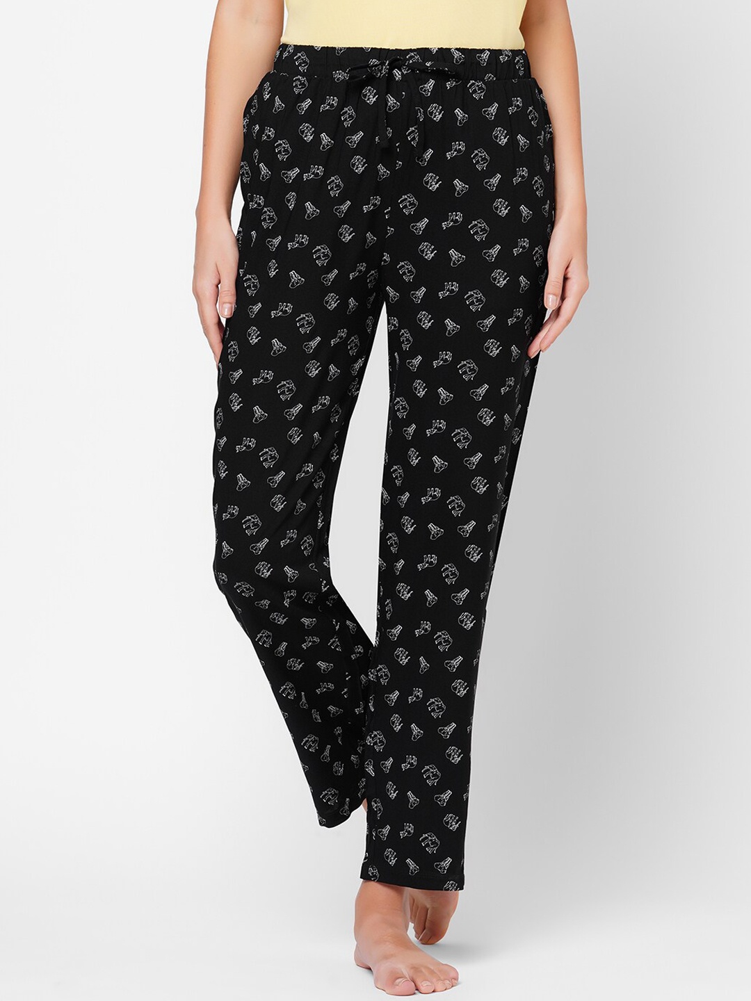 

SOIE Women Black Super-soft Rayon printed Lounge Pants