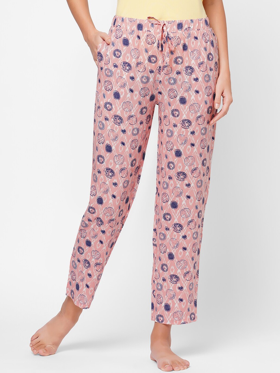 

SOIE Women Pink Super-soft Rayon printed Lounge Pants with pockets