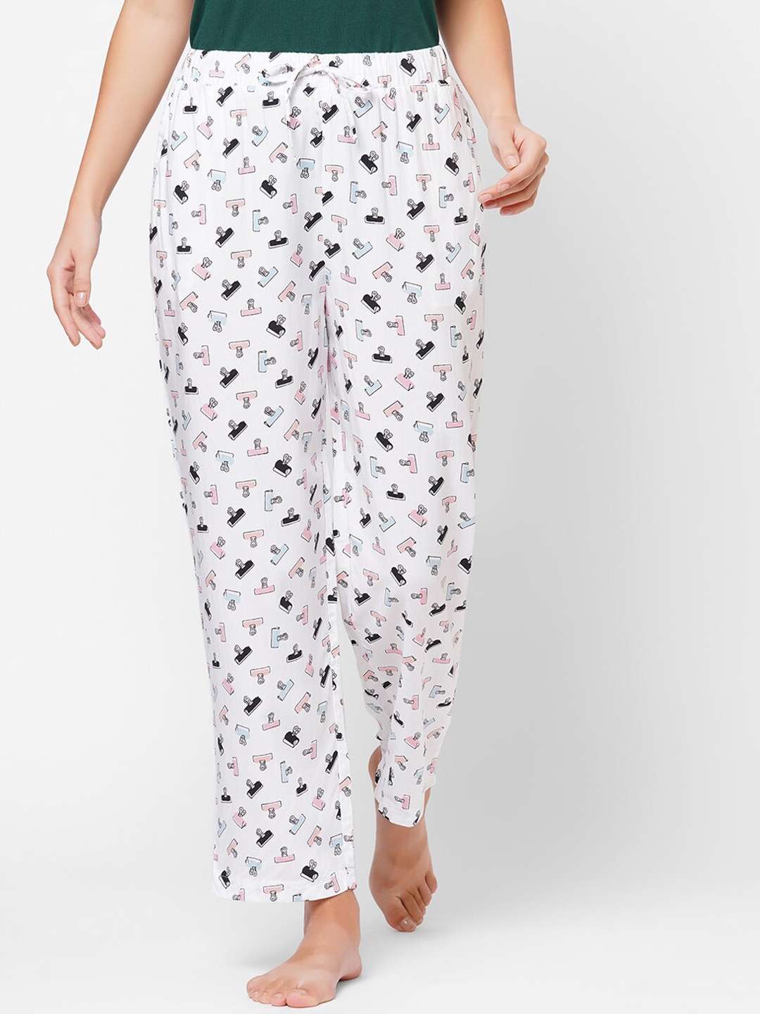 

SOIE Women White Super-soft Rayon printed Lounge Pants