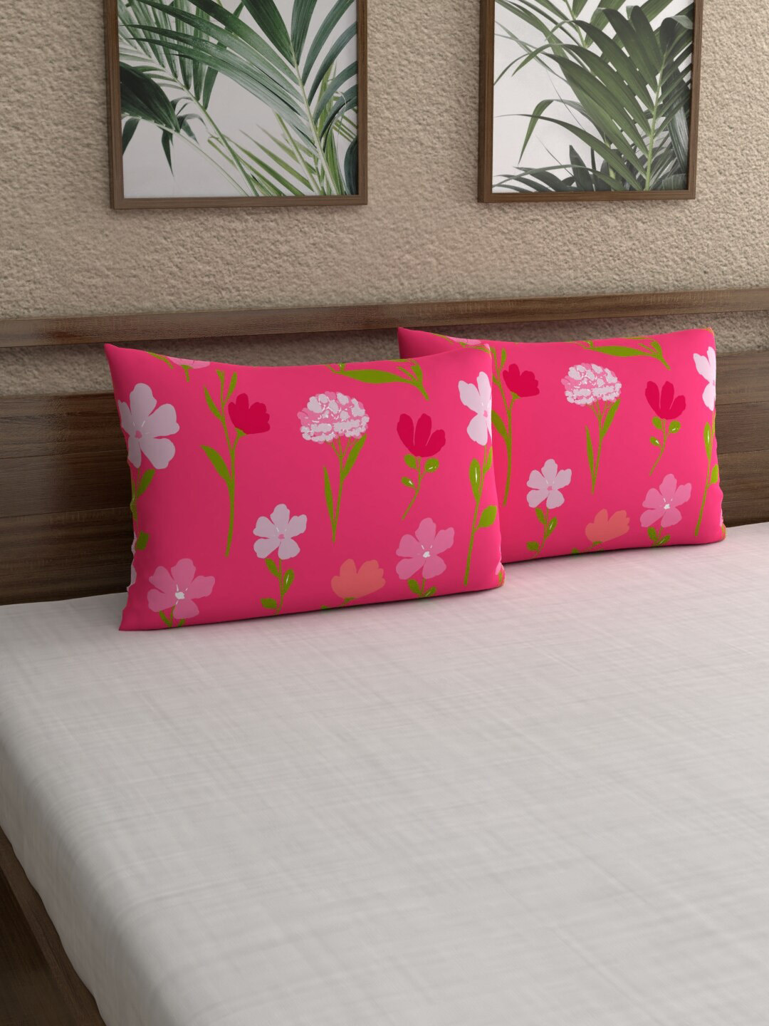 

Dreamscape Pink Printed 180 TC Cotton Pillow Covers