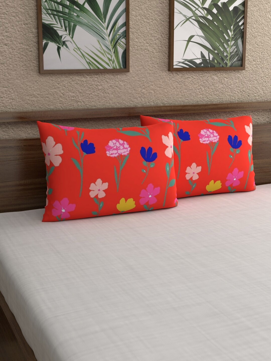 

Dreamscape Set of 2 Red Printed 180 TC Cotton Pillow Covers