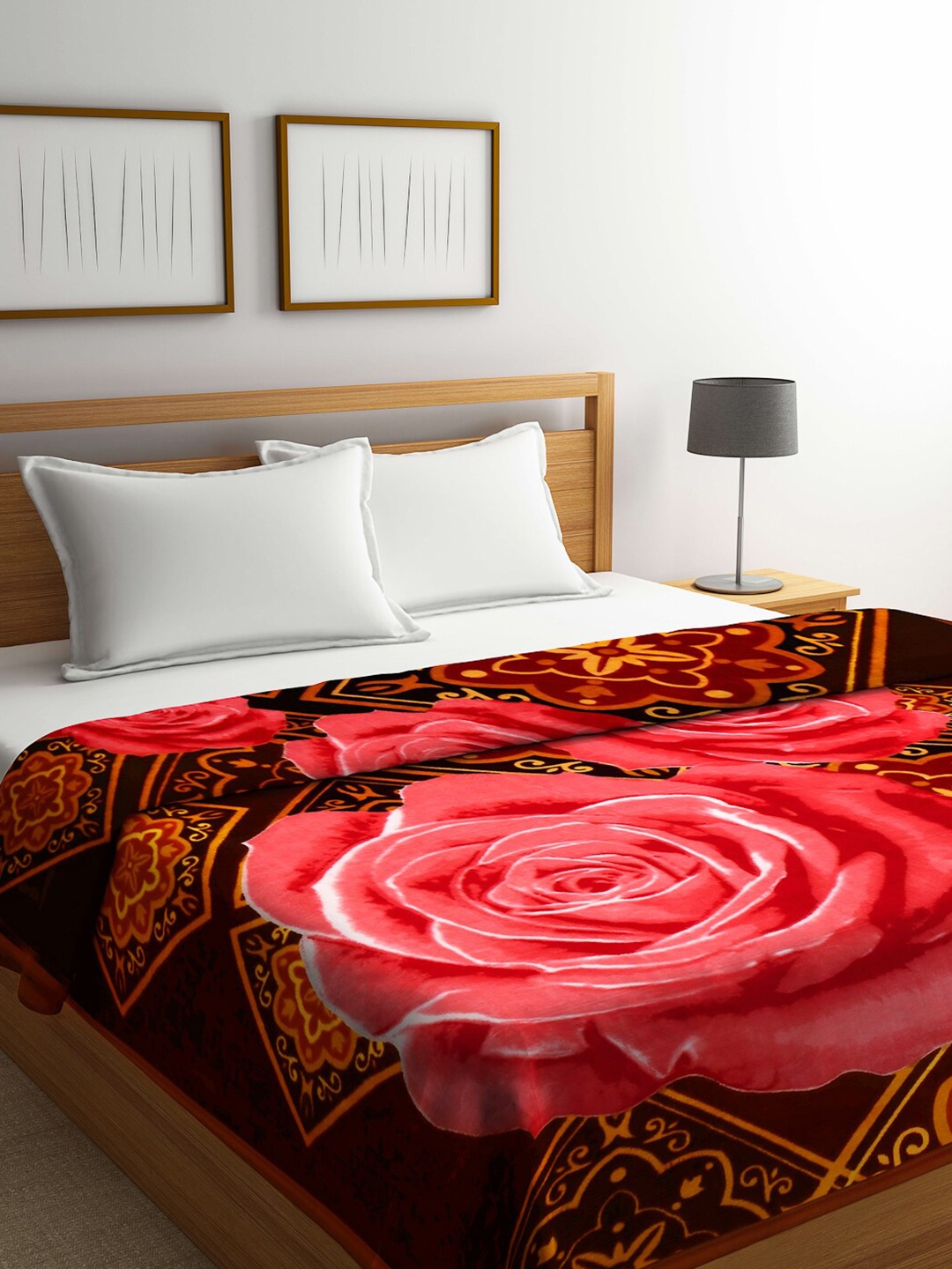 

KLOTTHE Brown & Red Floral Heavy Winter Double Bed Blanket