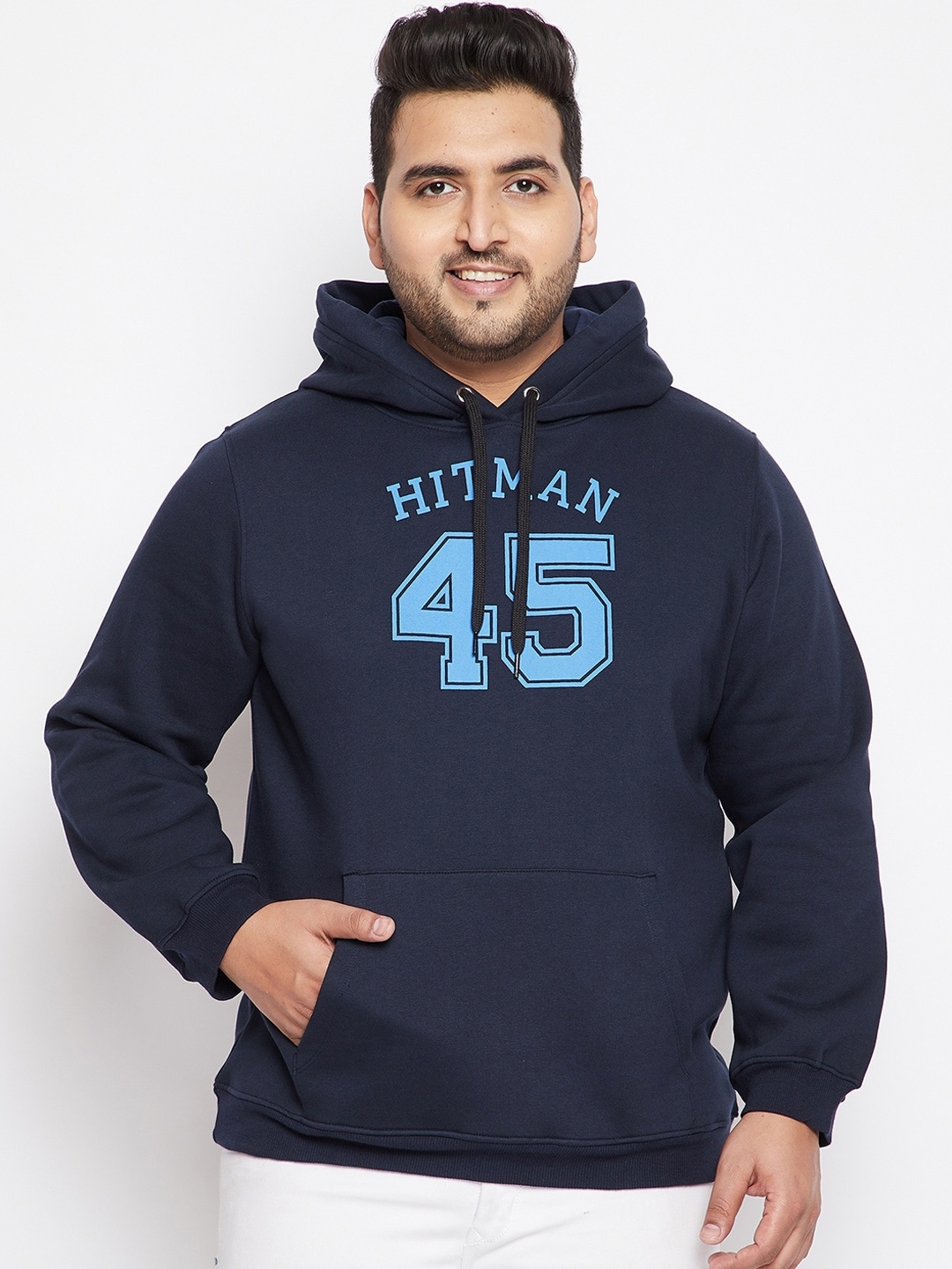 

bigbanana Men Navy Blue Printed Hooded Pure Cotton Sweatshirt
