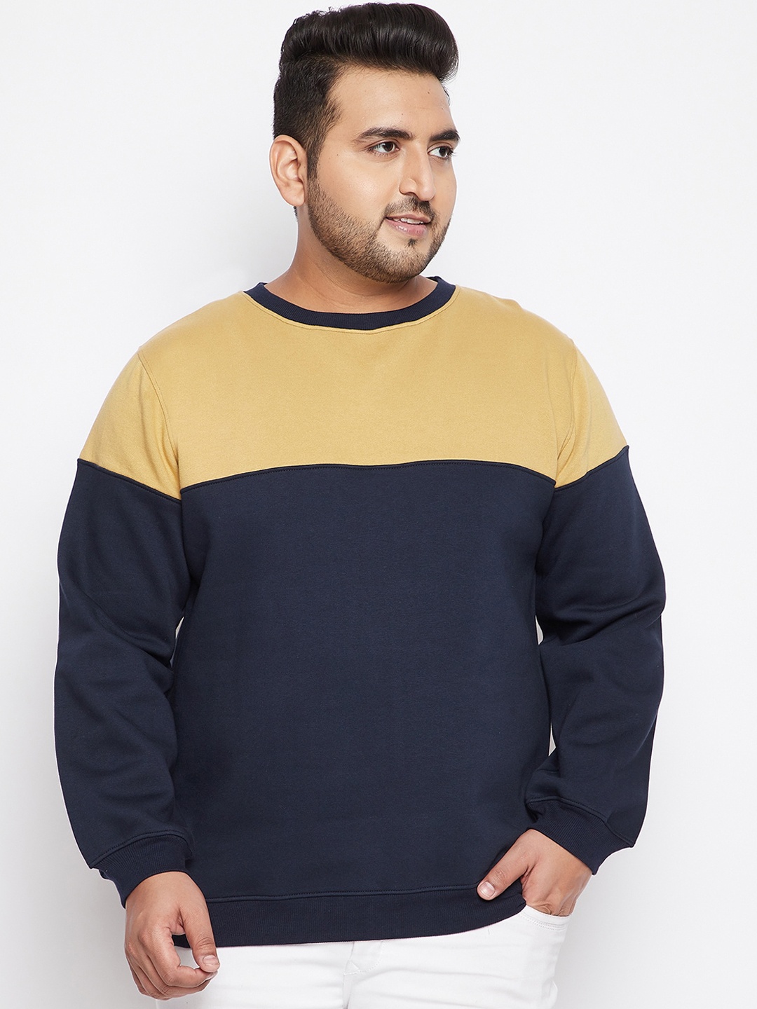 

bigbanana Men Navy Blue Colourblocked Pure Cotton Sweatshirt