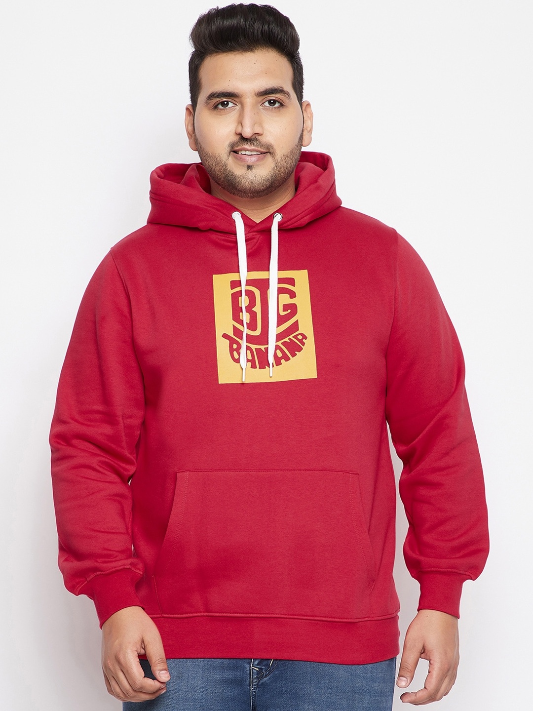

bigbanana Men Red Printed Hooded Pure Cotton Sweatshirt
