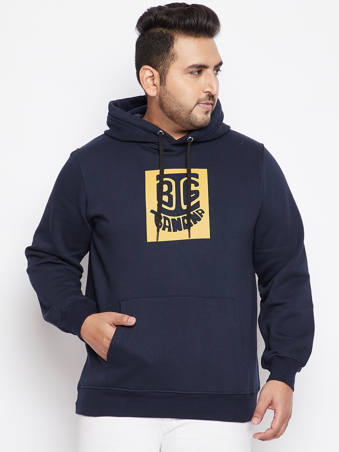 

bigbanana Men Navy Blue Printed Hooded Pure Cotton Sweatshirt