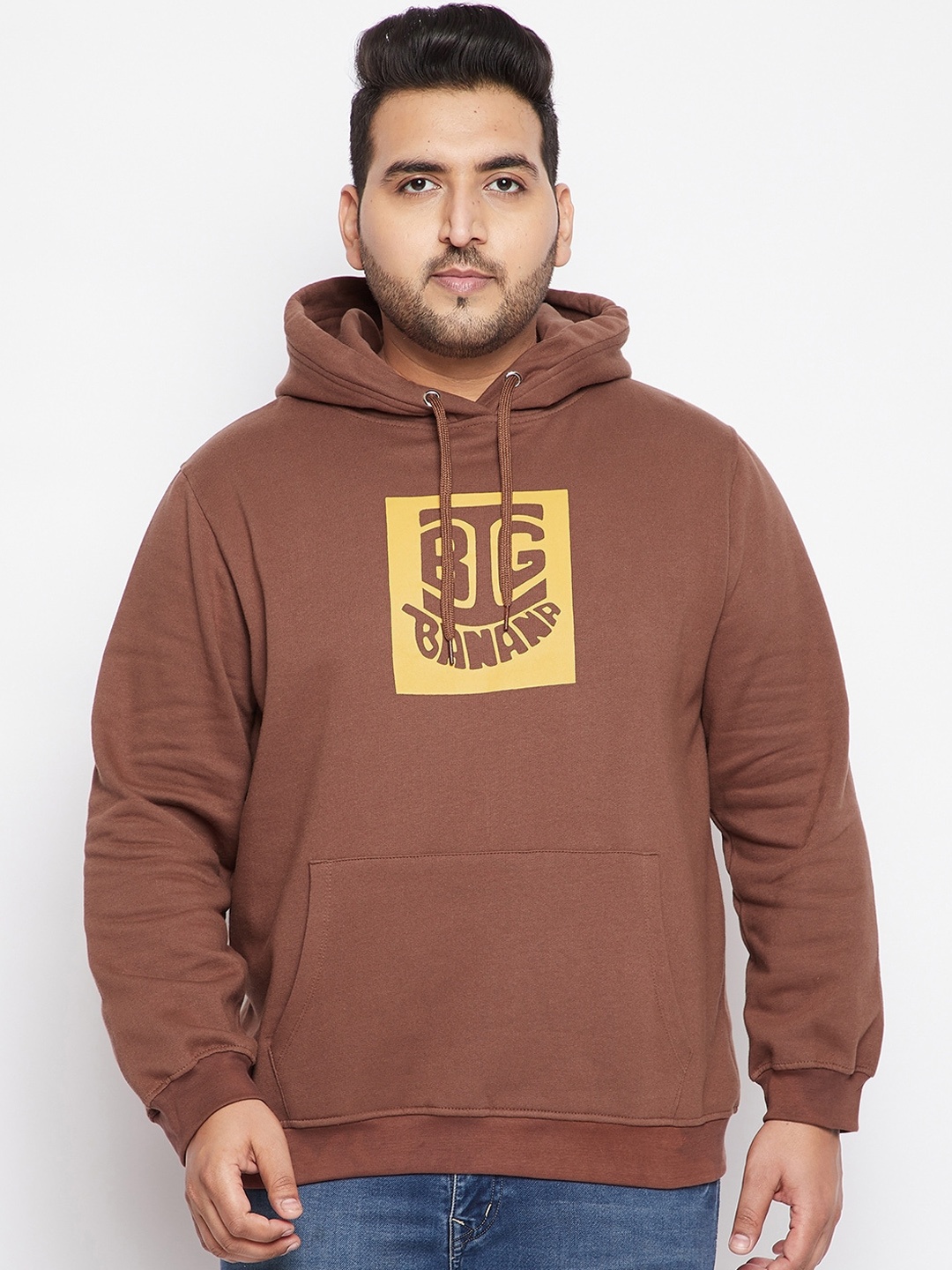 

bigbanana Men Brown Printed Hooded Pure Cotton Sweatshirt