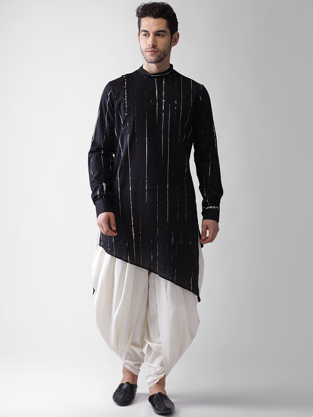 

Vartah Men Black & White AngrakhaKurta with Dhoti Pants