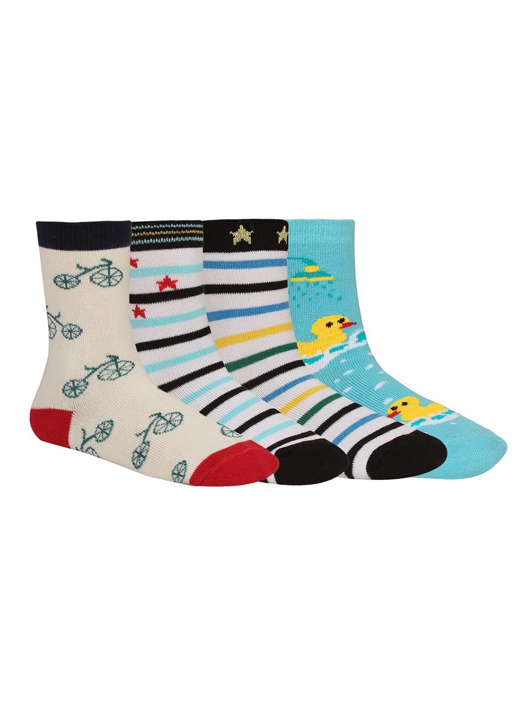 Creature Unisex Kids Pack of 4 Printed Multicolored Cotton Socks, Multi
