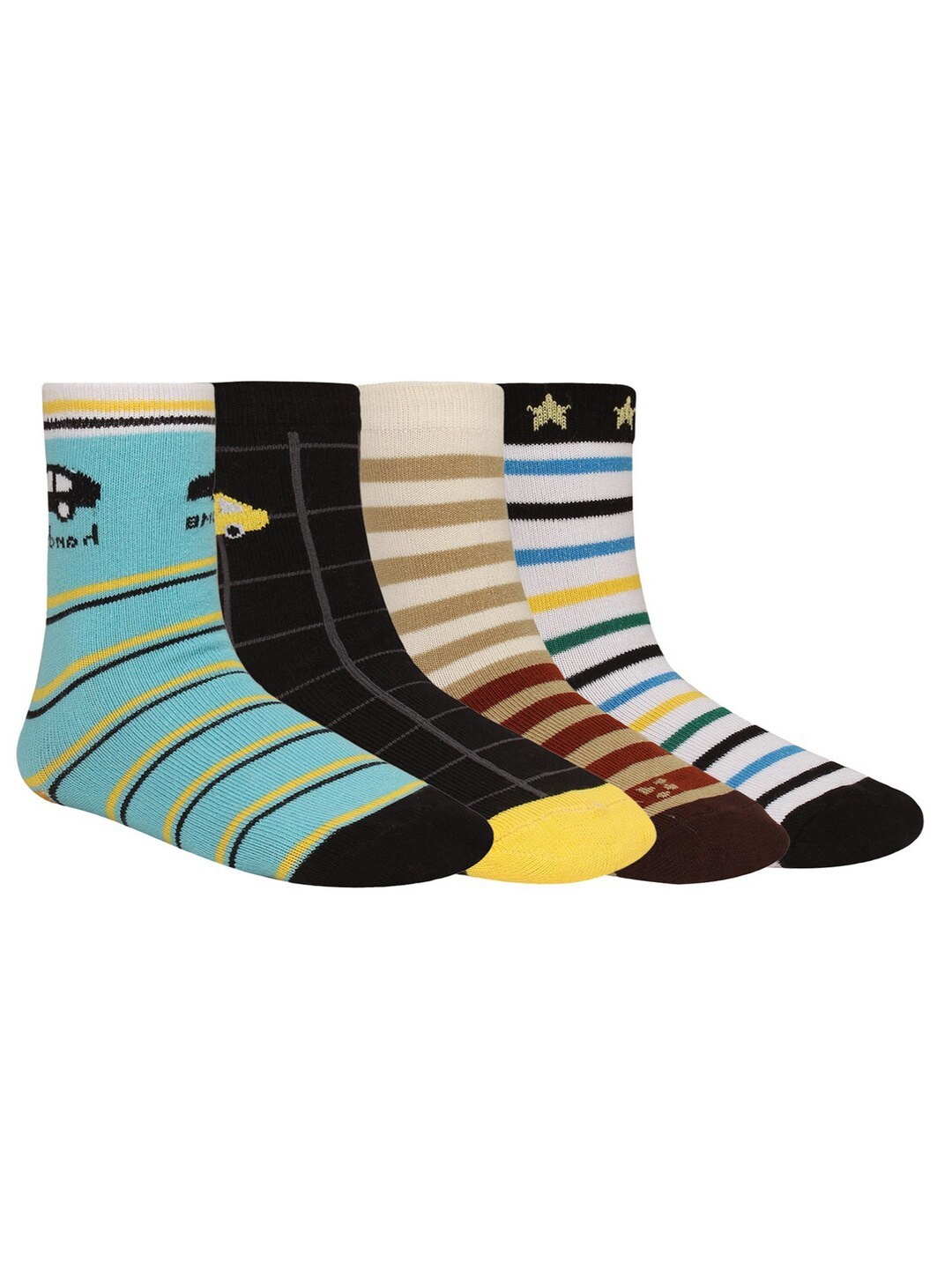 

Creature Unisex Kids Pack of 4 Printed Multicolored Cotton Socks, Multi