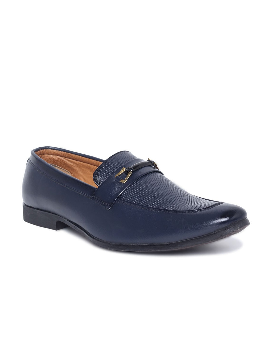 

MUTAQINOTI Men Navy Blue Textured Formal Loafers