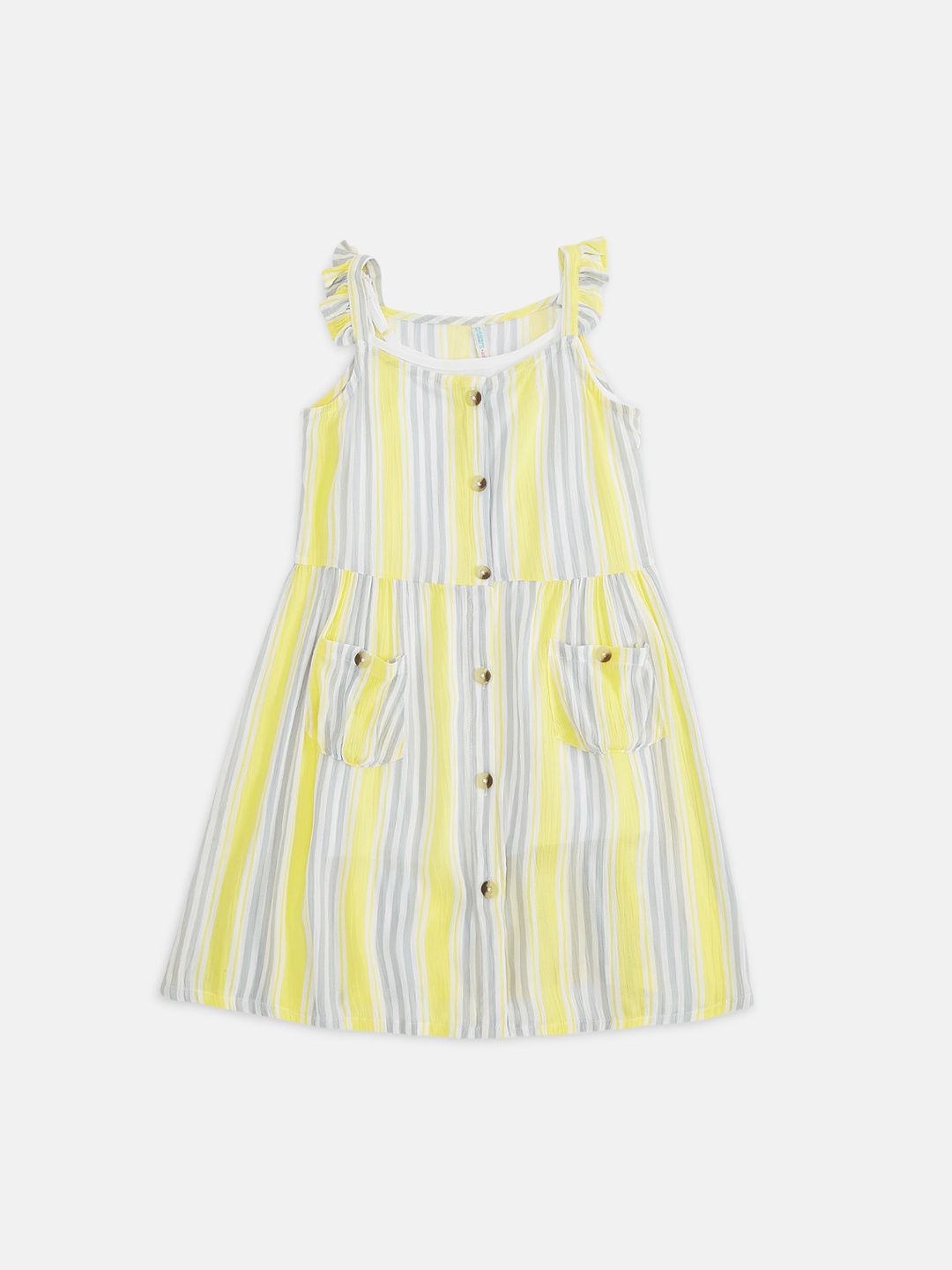 

Pantaloons Junior Girls Yellow & Grey Striped Georgette A-Line Dress