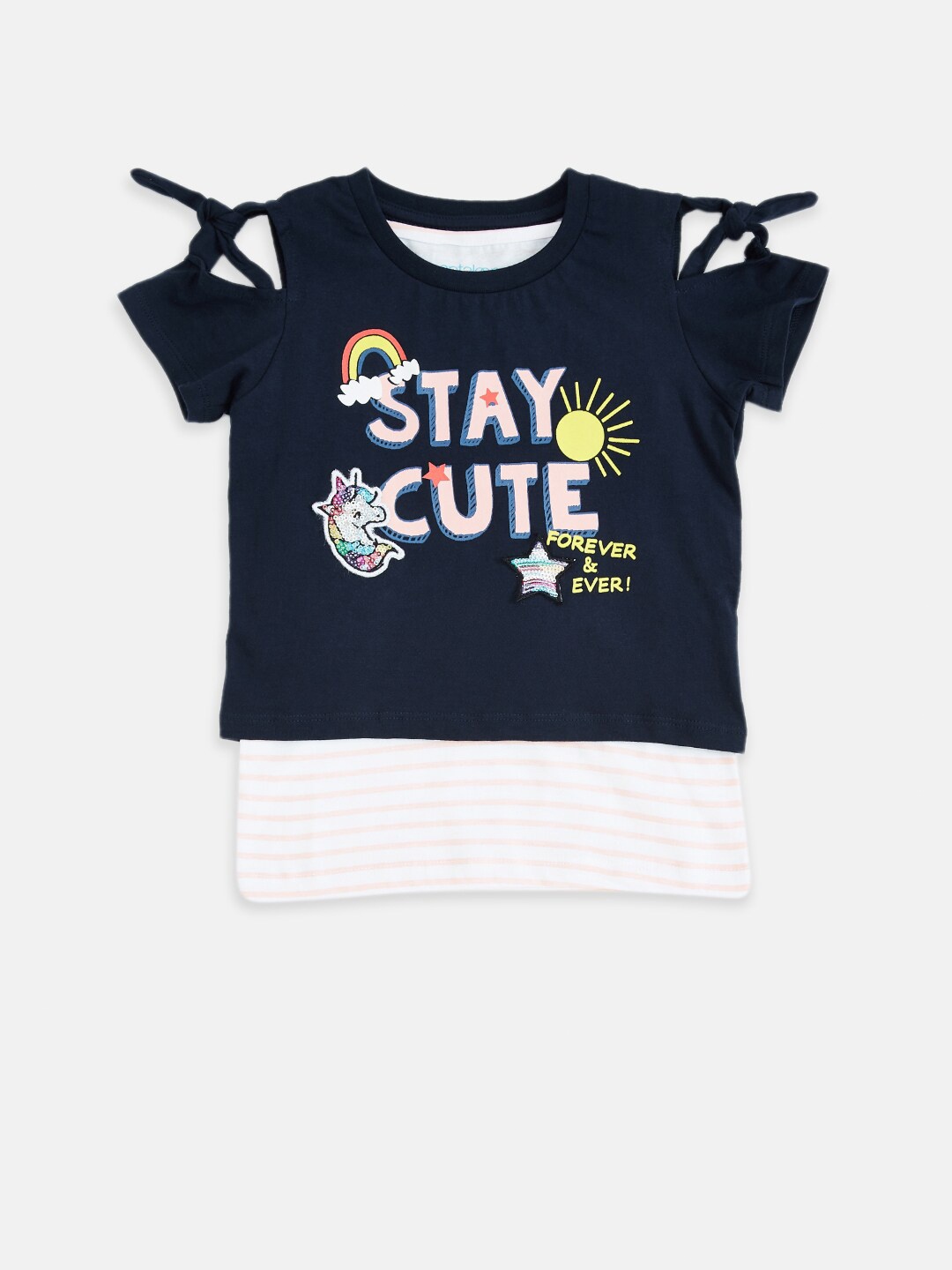 

Pantaloons Junior Girls Navy Blue Typography Printed T-shirt With Tank Top