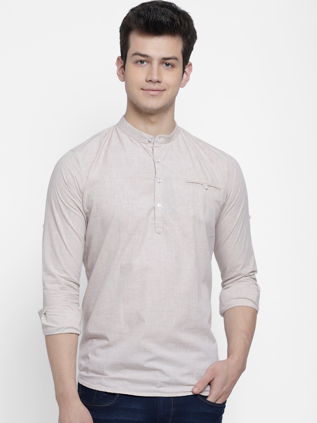 

cape canary Men Cream-Coloured Opaque Casual Shirt