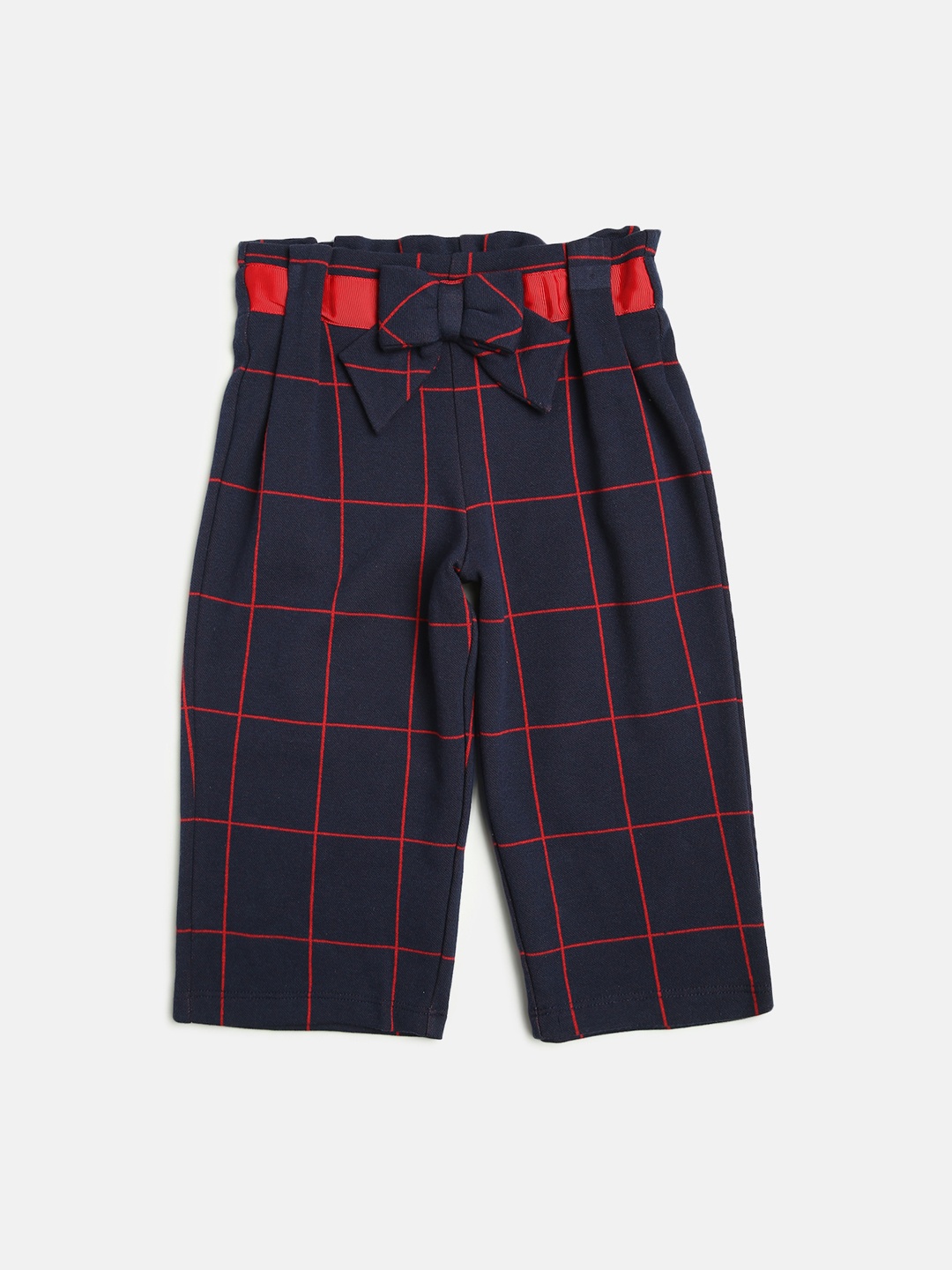 

Chicco Girls Navy Blue Checked Straight Fit Pleated Sustainable Culottes Trousers