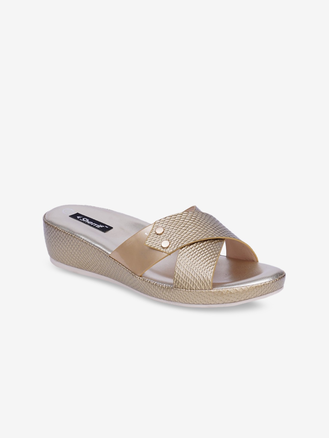 

Sherrif Shoes Gold-Toned Textured Party Platform Mules