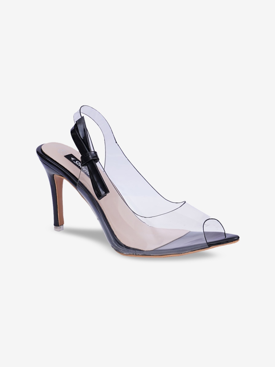 

Sherrif Shoes Black Stiletto Peep Toes with Buckles