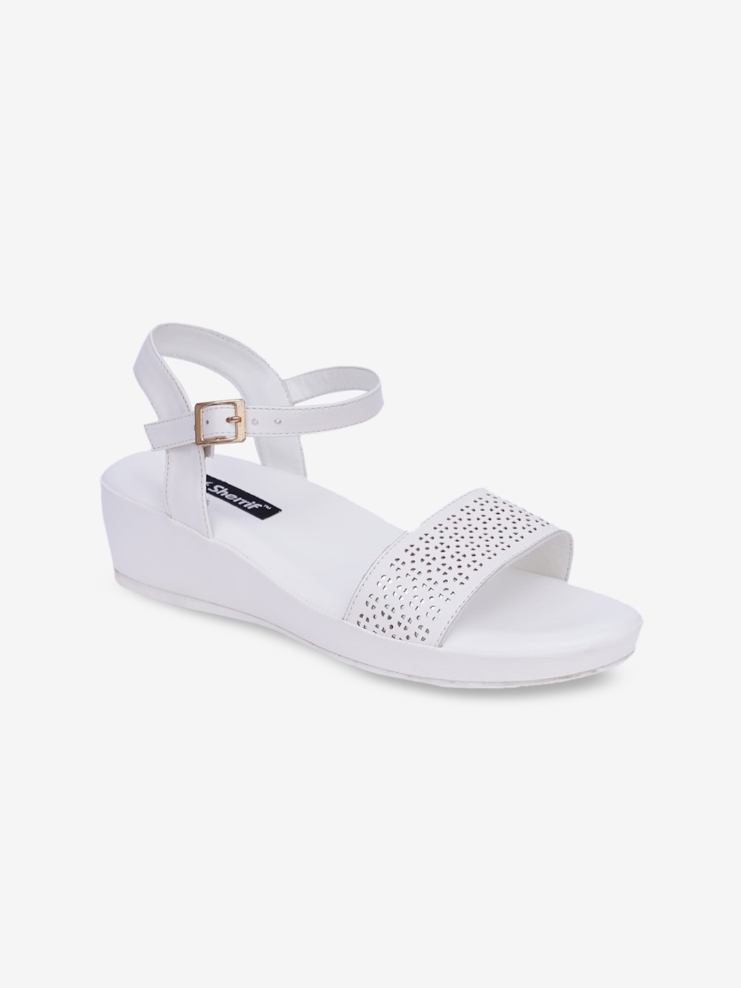 

Sherrif Shoes Women White Flatform Sandals with Laser Cuts