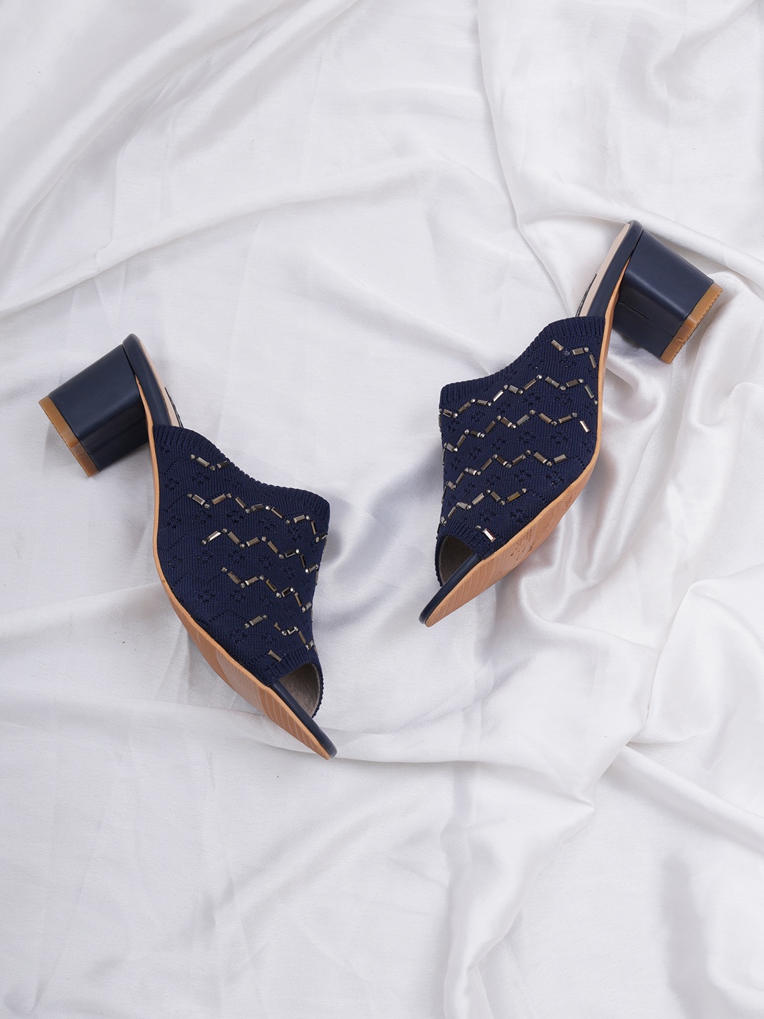 

Sherrif Shoes Women Blue Party Block Mules with Laser Cuts