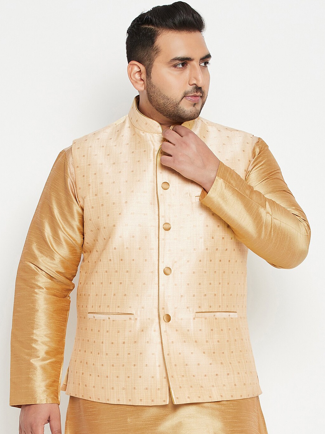 

VASTRAMAY PLUS Men Gold Woven Design Nehru Jacket