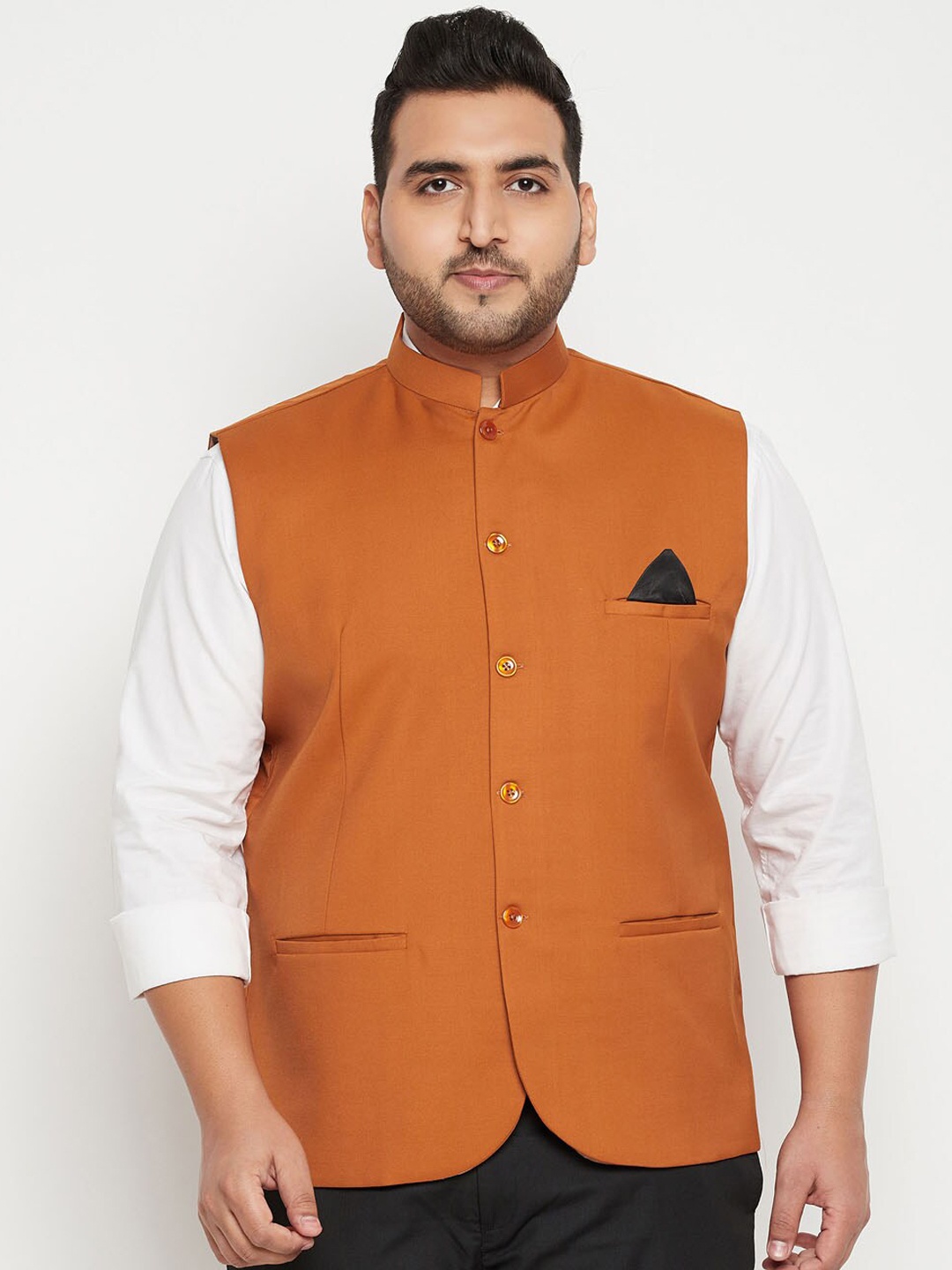 

VASTRAMAY Men Orange Solid Slim-Fit Woven Nehru Jacket