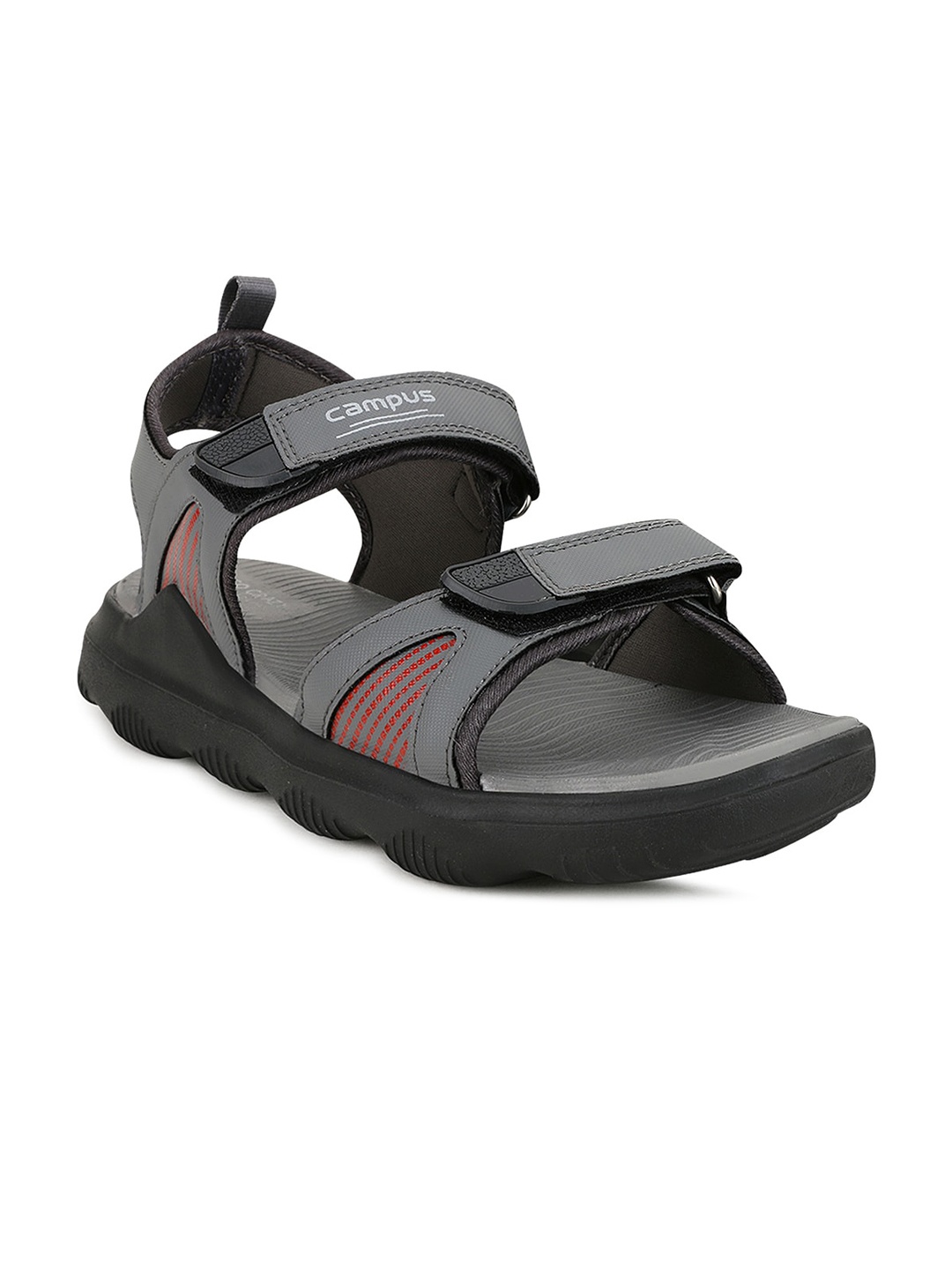

Campus Men Grey & Red Textured Sports Sandals