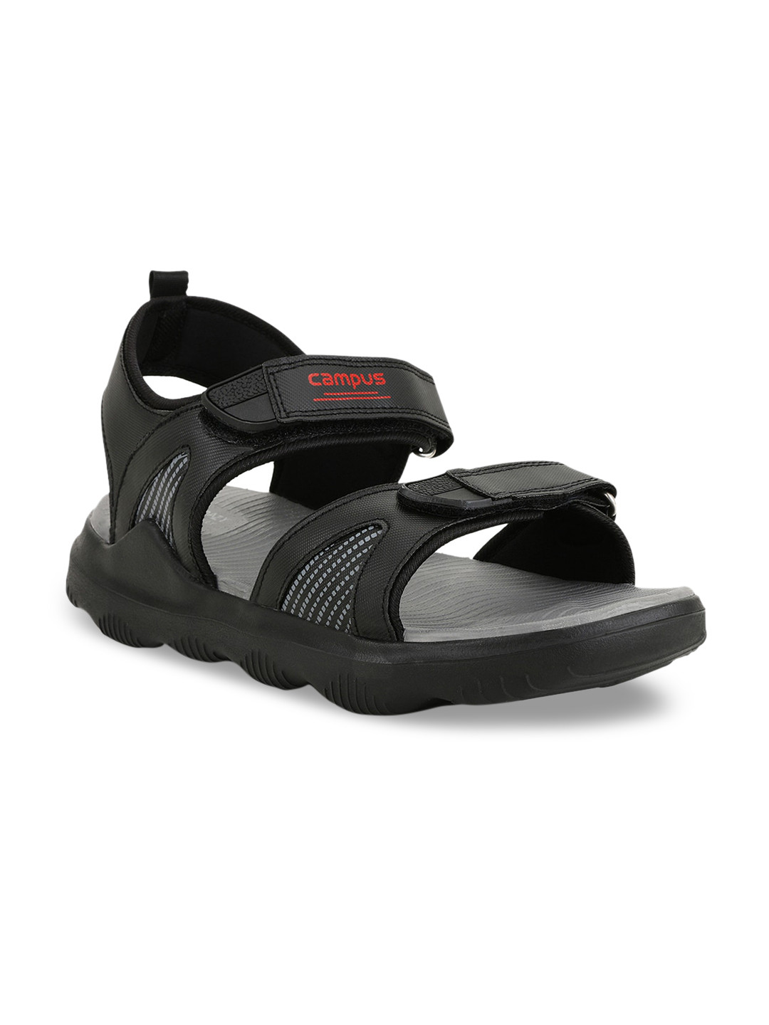 

Campus Men Black & Grey Solid Sports Sandals