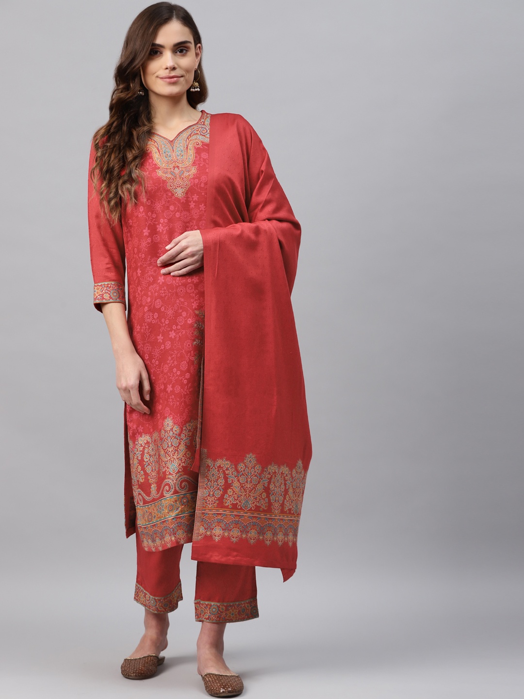 

Rangriti Women Red Regular Kurta with Palazzos & With Dupatta