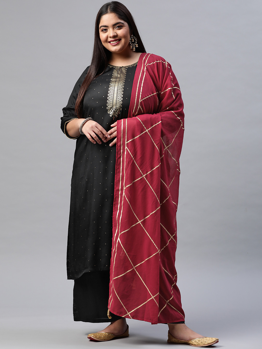

Rangriti Women Black Yoke Design Regular Kurta with Palazzos & With Dupatta