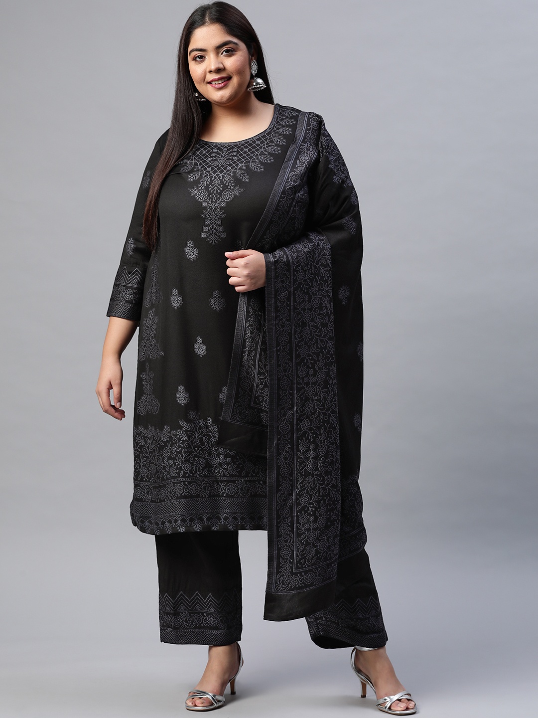 

Rangriti Women Black Regular Kurta with Palazzos & With Dupatta