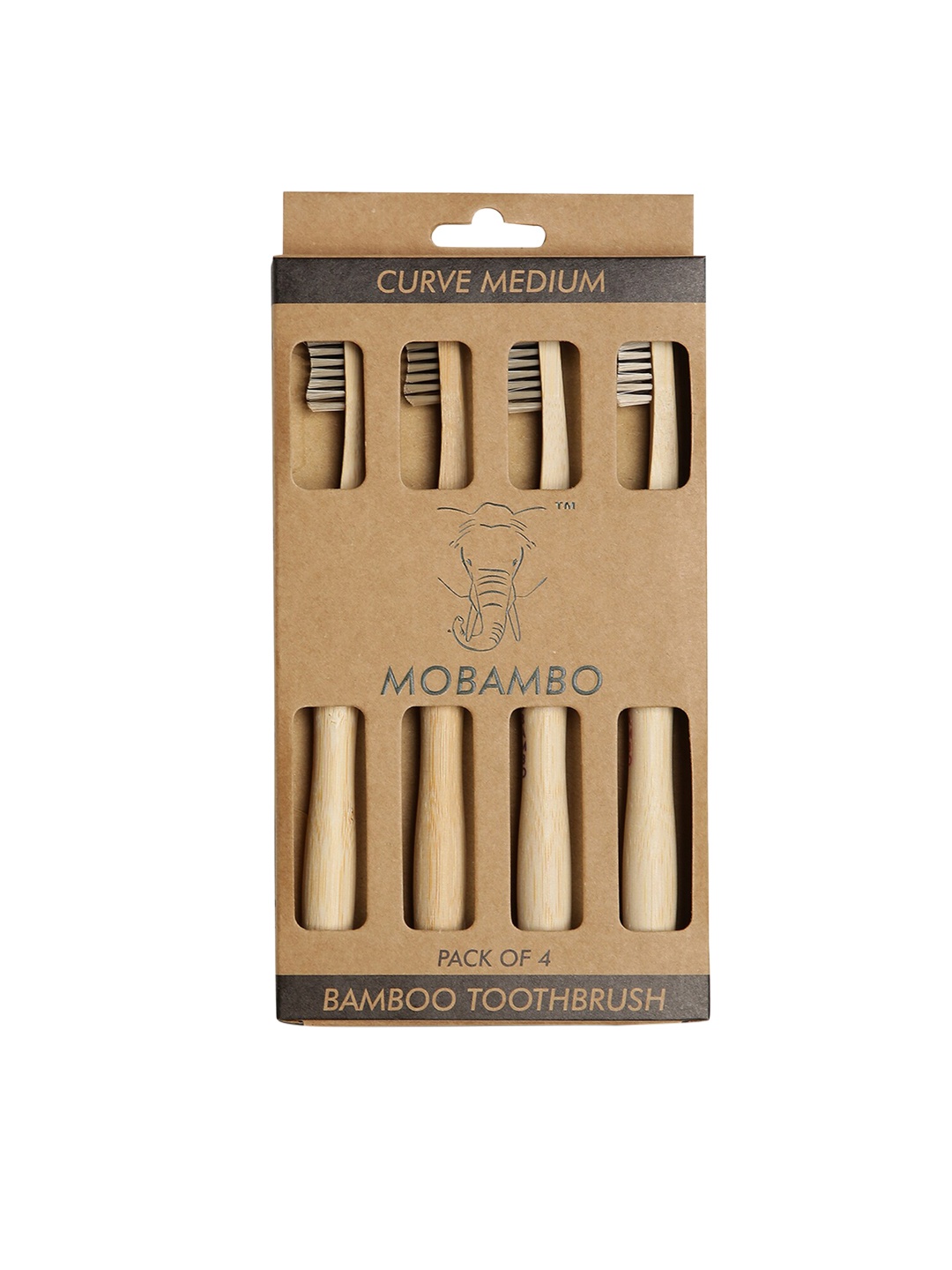 

MOBAMBO Brown Set Of 4 Curve Handle Medium Bamboo Toothbrushes