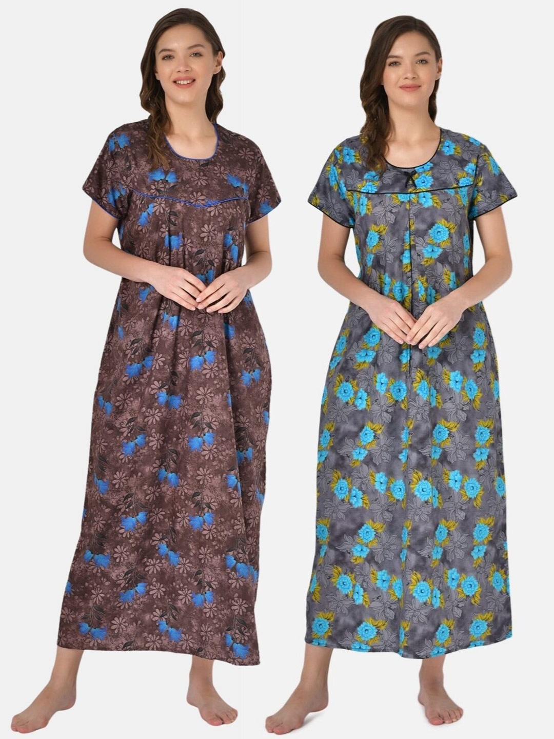 

Klamotten Set of 2 Printed Pure Cotton Maxi Nightdresses, Grey