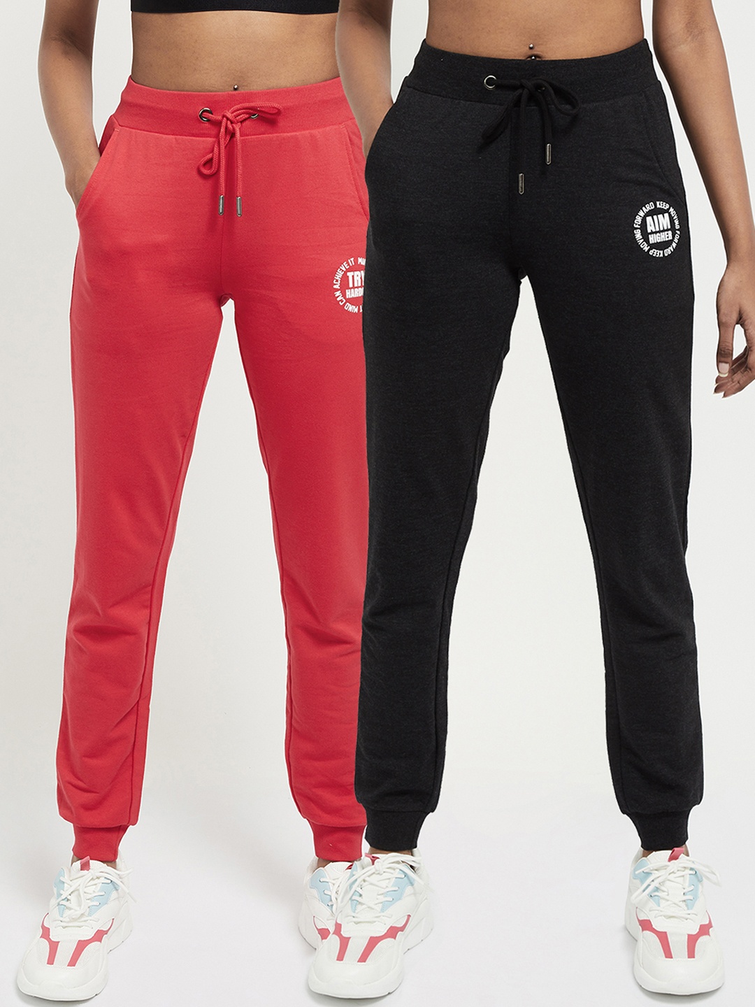 

Max Women Pack Of 2 Solid Pure Cotton Joggers, Pink