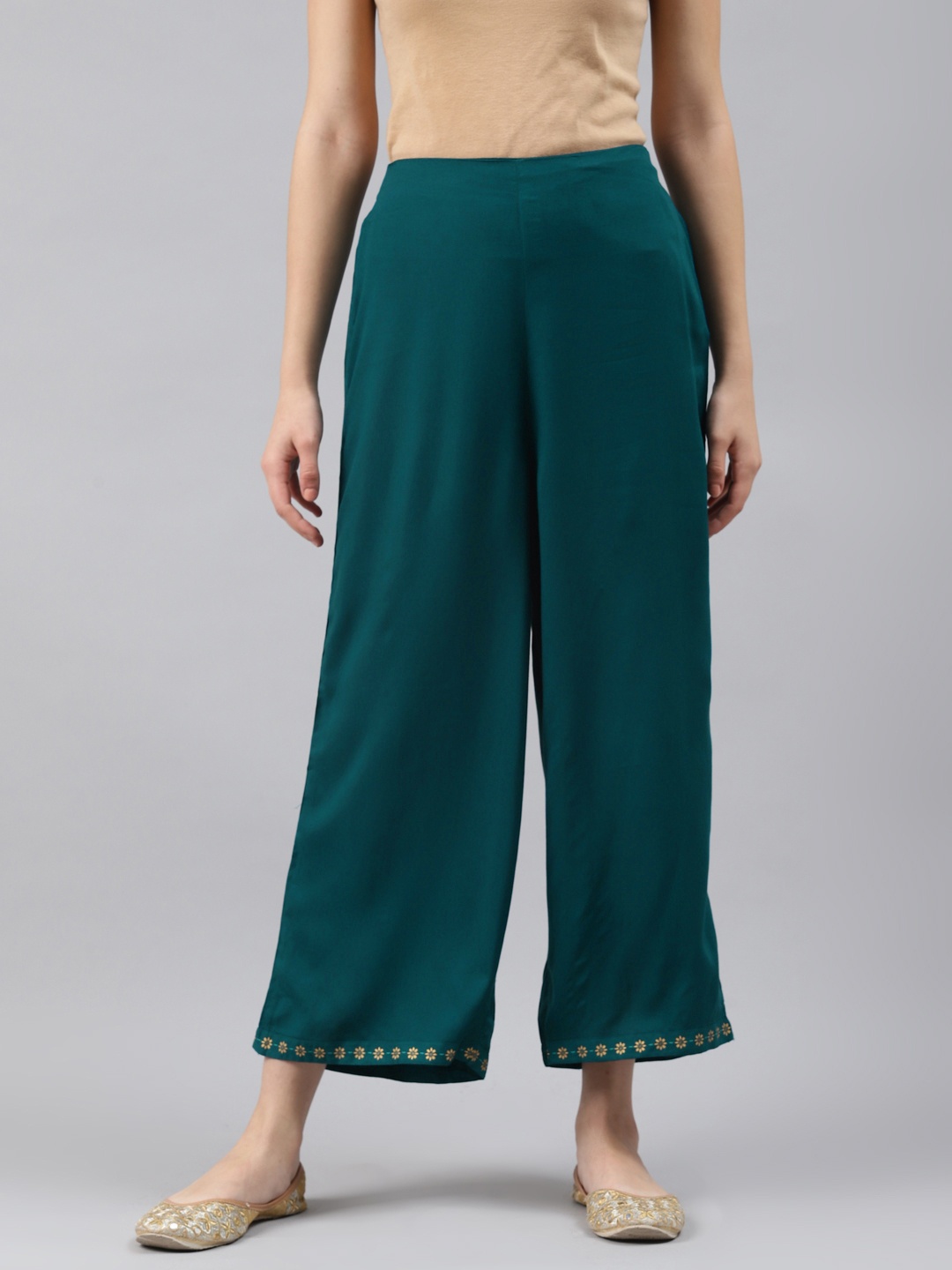 

Rangriti Women Green Cropped Ethnic Palazzos